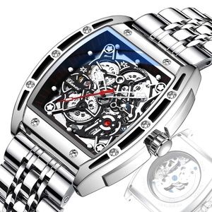 CHENXI Men's Skeleton Automatic Mechanical Tonneau Shaped Watch Waterproof Gift